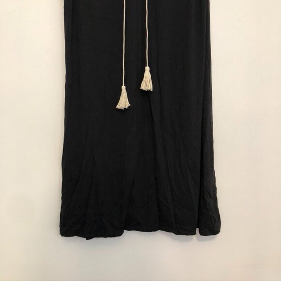 MAX STUDIO Black Cream Beige Embroidered Lace Up Tassel Sleeveless Shift Dress S - Picture 5 of 12